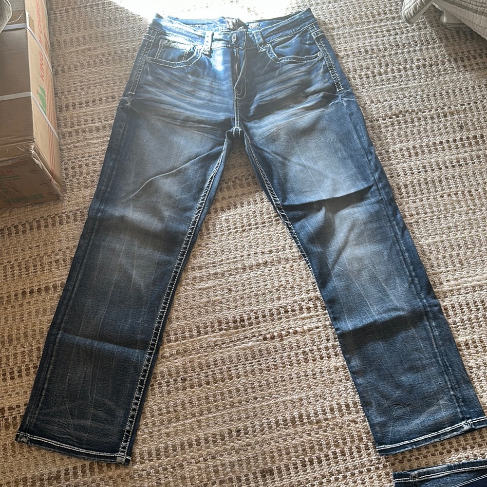 Men’s buckle black straight leg jeans